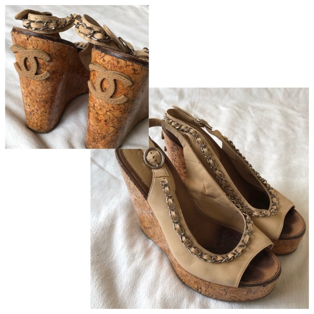 Chanel Chain Link CC Cork & Leather Wedges EU36 - Picture 2 of 16